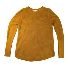 Max Studio Women's Waffle Crochet Knit Sweater Size Large Button Back Mustard